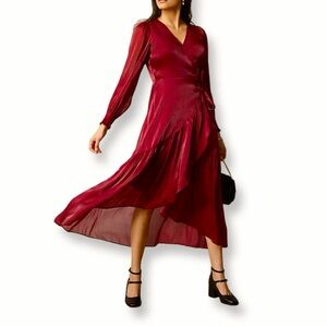 LC Lauren Conrad Deep Red Semi Sheer Wrap Maxi Dress | Wedding Guest | XXL